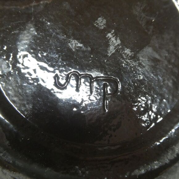 Black Ceramic Bowl Pot w/Blue Squares Geometric Signed Vtg MCM Blackware Native? - Picture 16 of 16